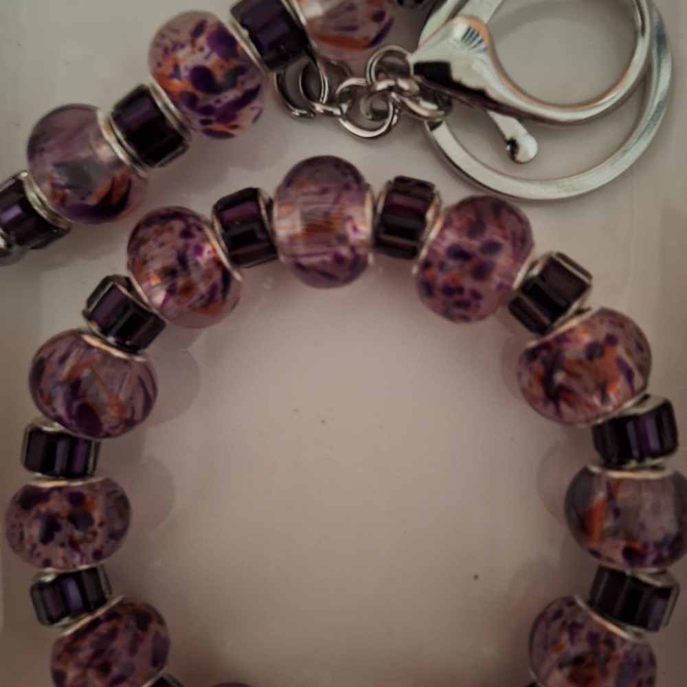 Purple Beaded Bracelet and Keychain Set